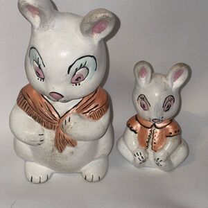 Vintage Duncan ceramics mother and baby easter bunny vintage Easter